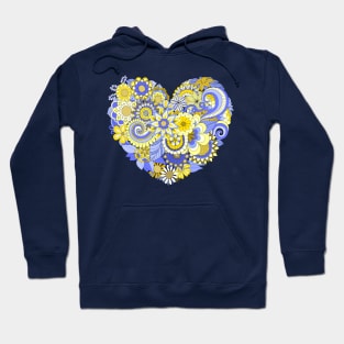 Yellow and Blue Elegant Floral Design Hoodie